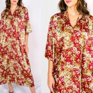 Christian Dior vintage 70s Jeweled Quilted Kaftan w/ Logo Floral & Fan Print